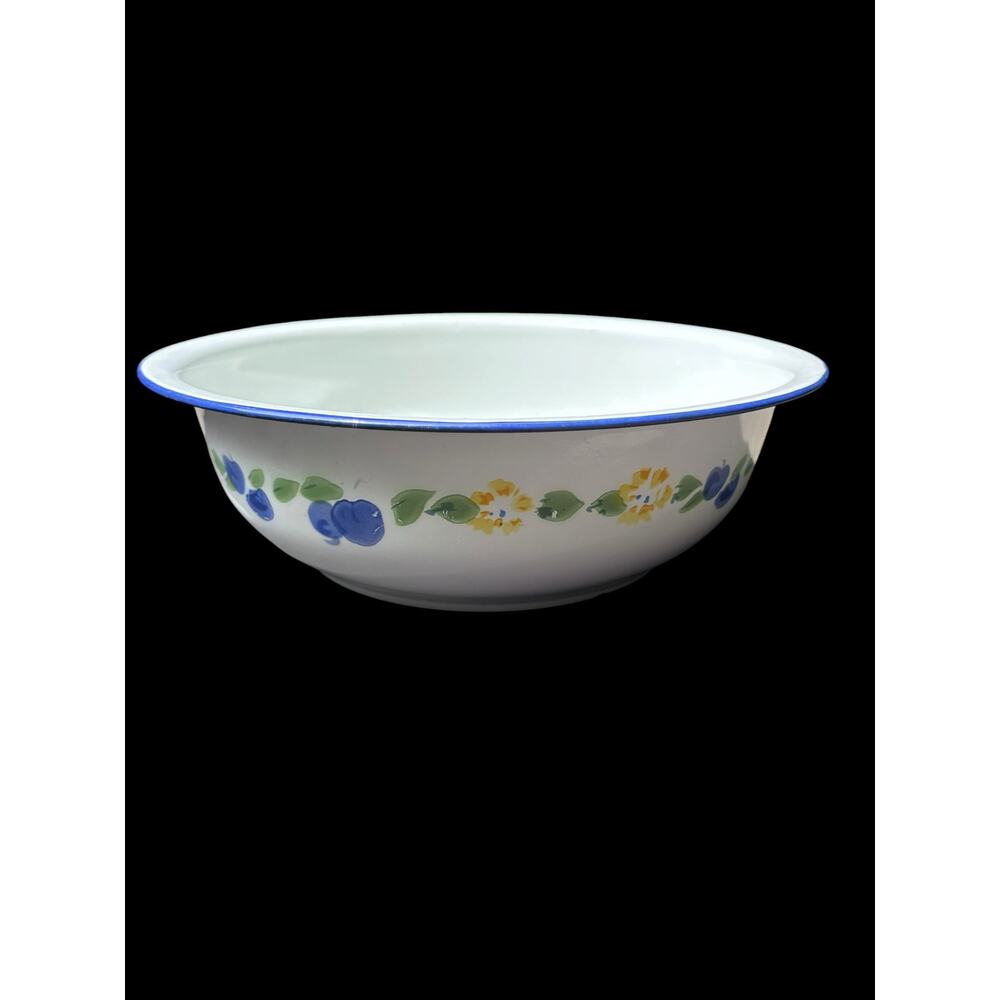 April Cornell Marked White Enamel Basin Bowl 12”
Green Yellow Pears & Blue Plums